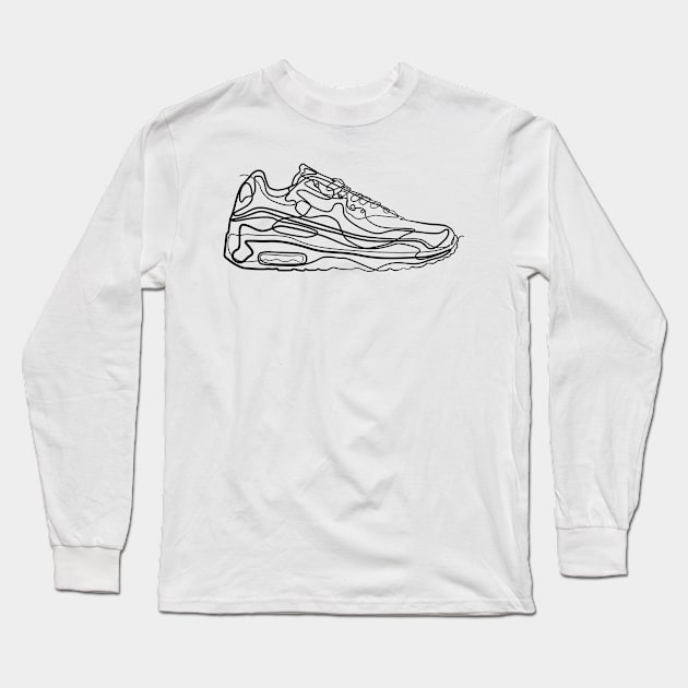 Shoe Sneaker - One Line Drawing Long Sleeve T-Shirt by Teeladen